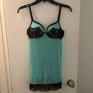Turquoise and black lingerie slip
